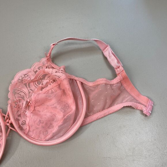 Vintage Victorias Secret Gold Label Bra 36DD Pink Sheer Lace Underwire 90s Y2K - Picture 6 of 10